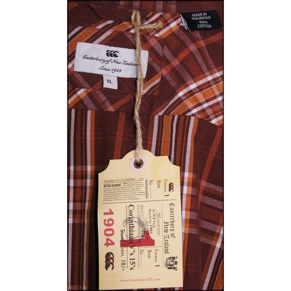 Canterbury of New Zealand Mens Western Plaid Shirt XL Burgundy Orange Red NEW - Picture 2 of 7